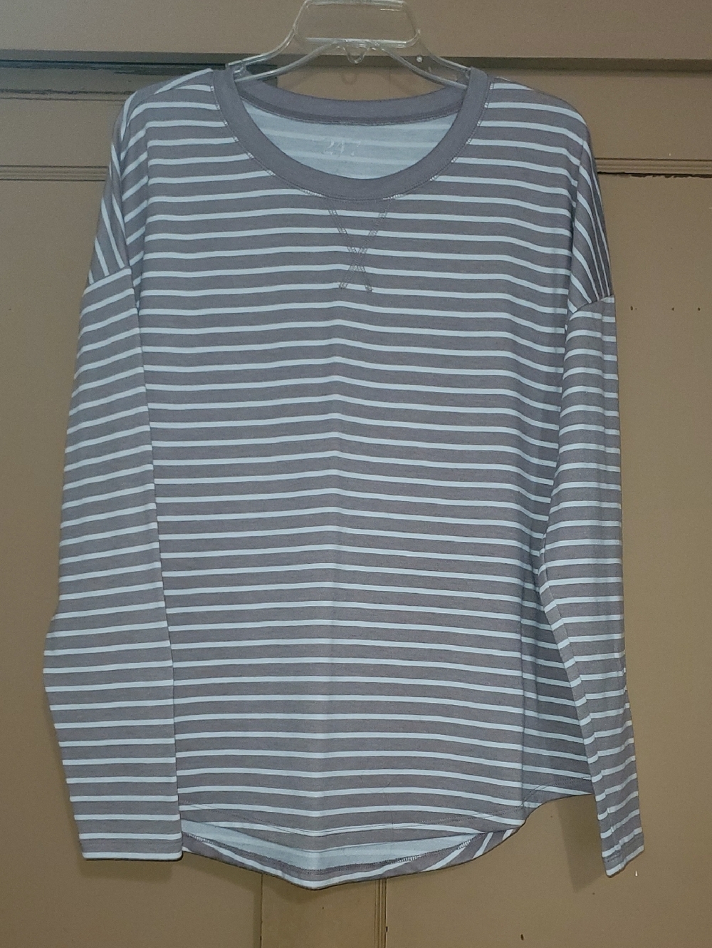 Maurices Dusty Lilac and White Striped Long Sleeve Tee